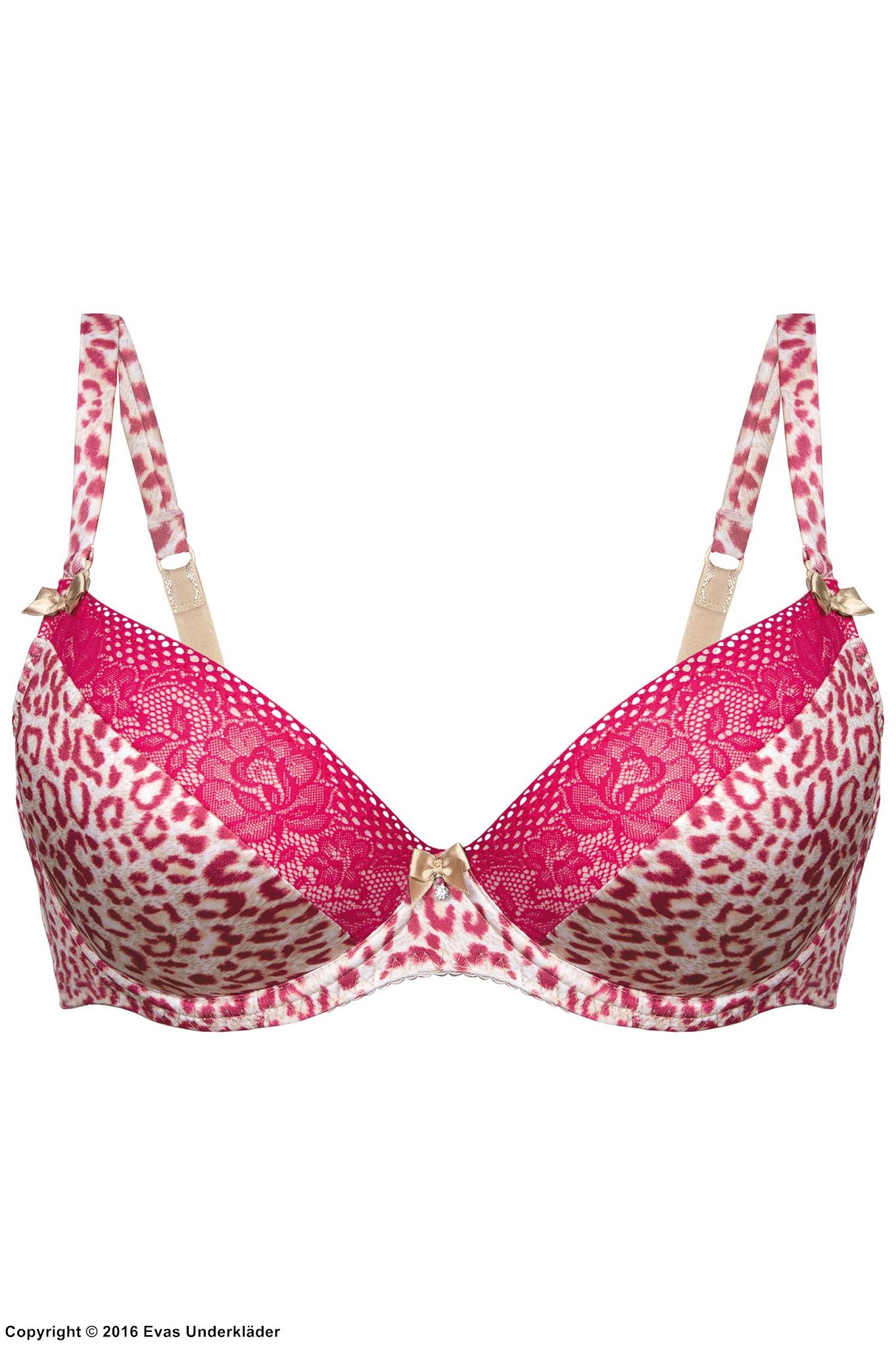 Push-up bra, microfiber, floral lace, leopard (pattern)